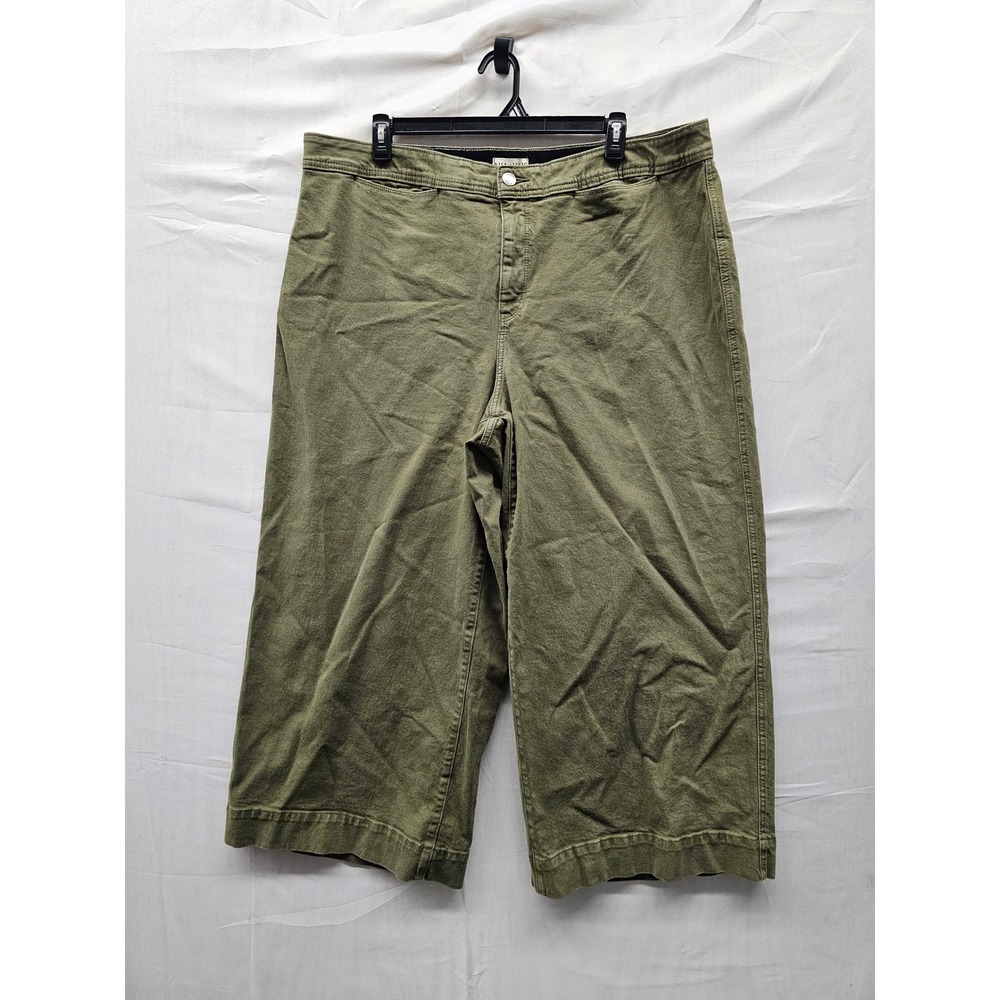 Ava & Viv Womens Wide Leg Cropped Pants Olive Green Cotton Casual Size 22